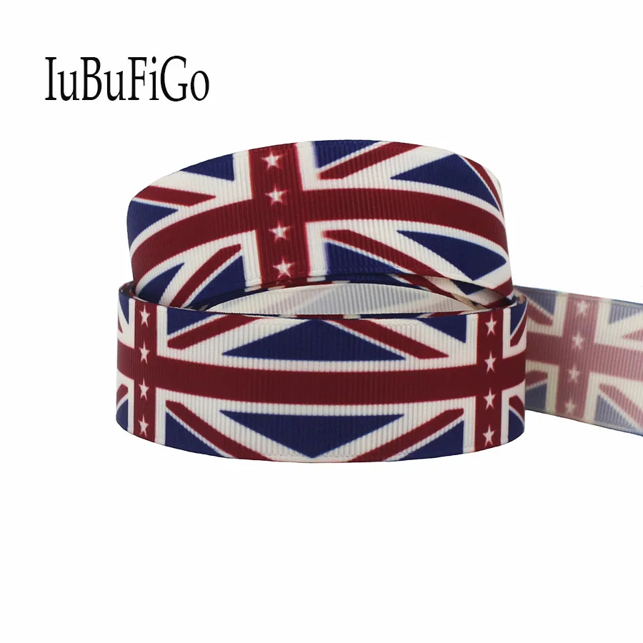 [IuBuFiGo] 10Y " 25 мм английская лента с флагом Grosgrain печатная лента для DIY лук