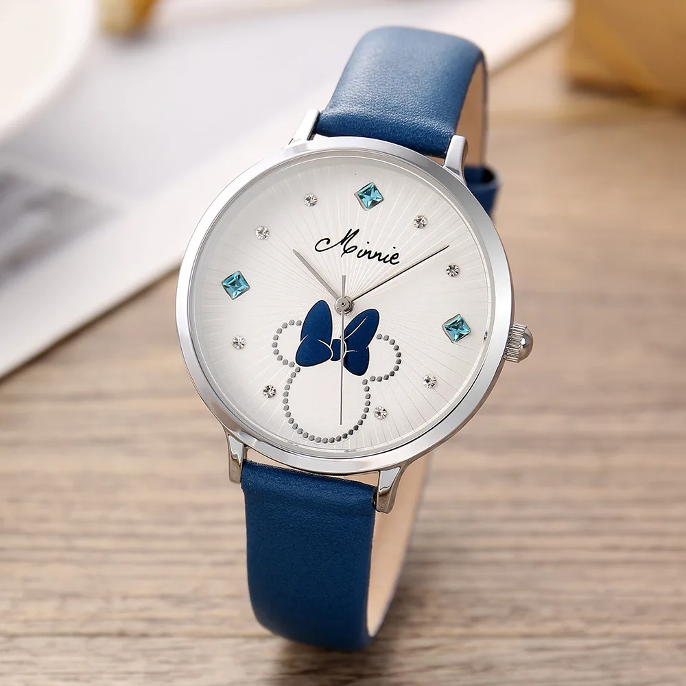 Бренд Disney женские наручные часы с Микки Маусом Кварцевые водонепроницаемые