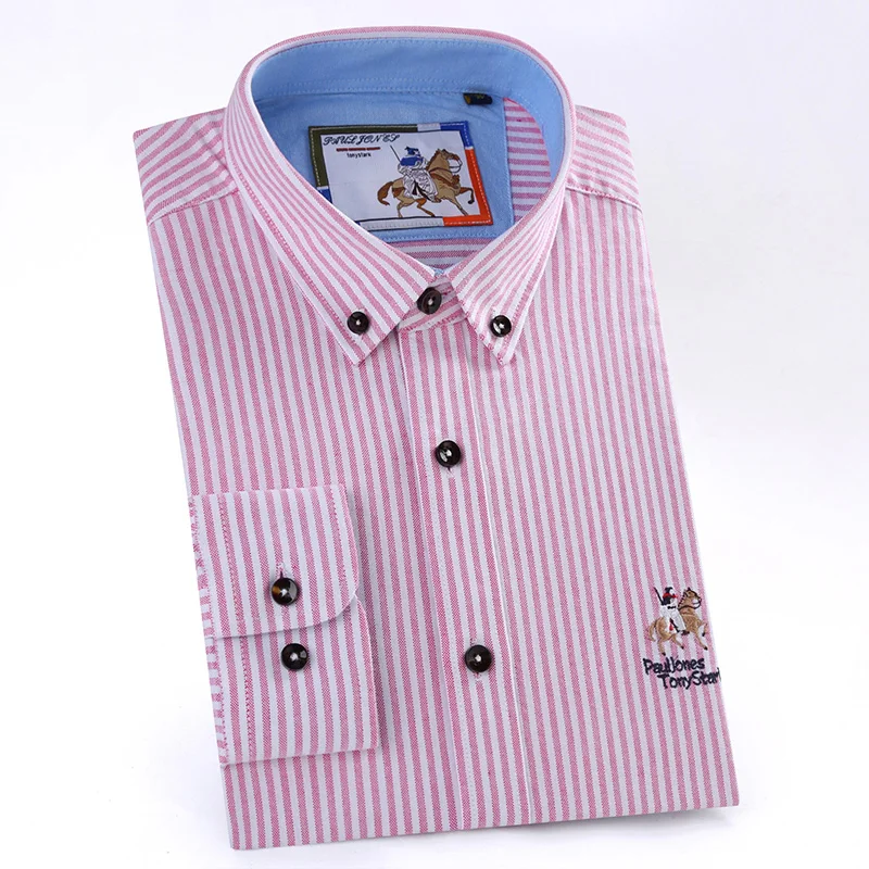 

2018 NEW Men Shirts Striped Long-Sleeve Mens Business Fashion Design Casual High Quality Oxford Slim Fit Solid Dress Shirts M644