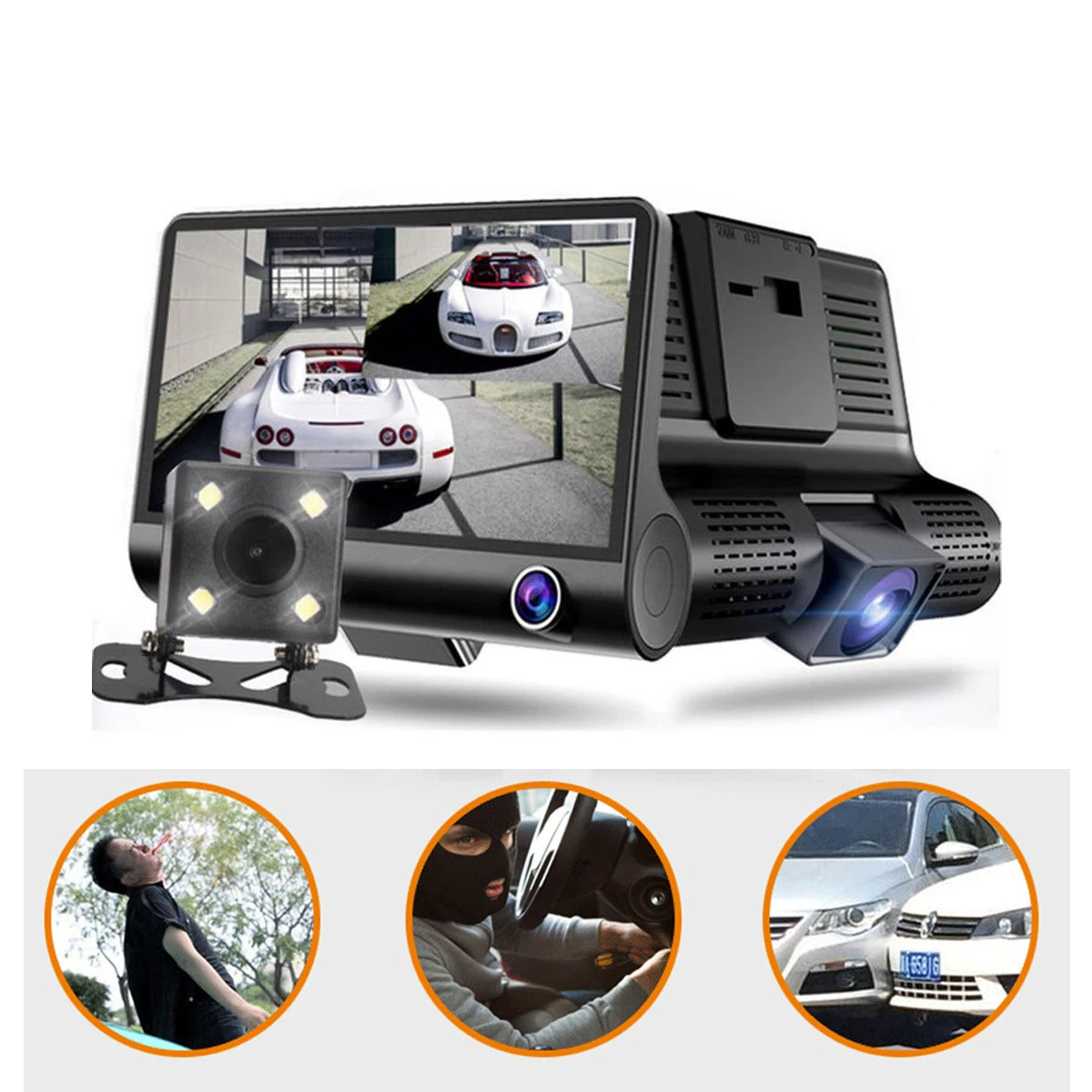 4 дюйма HD 1080P три объектива Автомобильный видеорегистратор Камера ночного