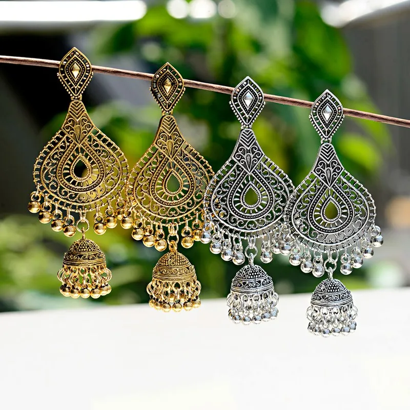 Этнические серьги с золотыми кисточками Jhumka индийские этнические хиппи