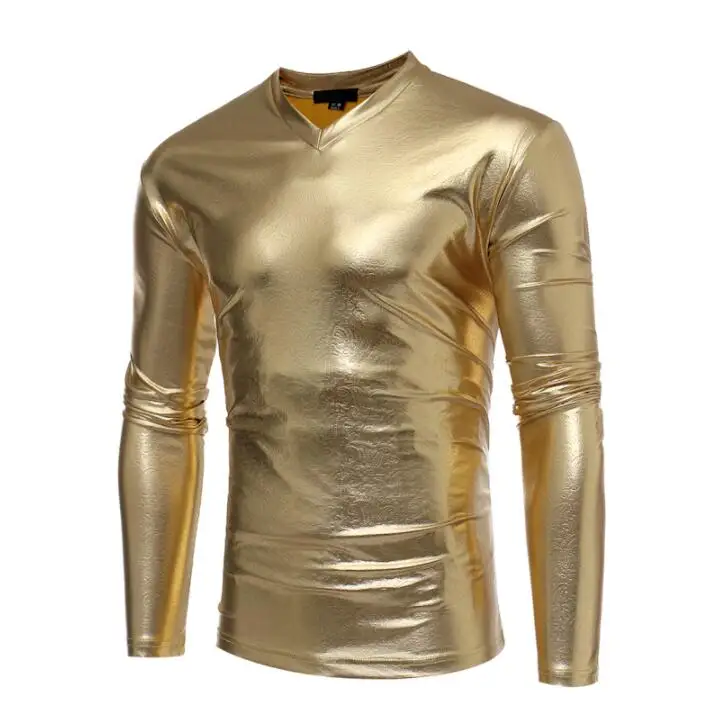 

Punk slim shirt men long sleeve shirt teenage Punk metallic bright embossed bronzing shirt mens personality stage singer