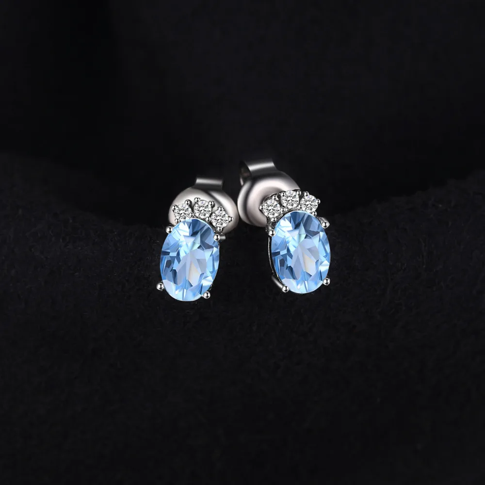 Jewelrypalace классический 1ct овальный Природный Голубой топаз Серьги гвоздики Твердые