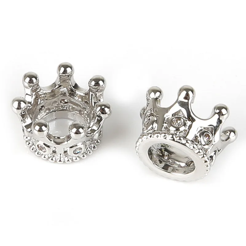 Silver Модный металлический латунный микро проложенный Кристалл CZ Геометрическая Корона Леопард шлем Череп Круглый космический Бисер для изготовления ювелирных изделий DIY браслет - Цвет: Silver