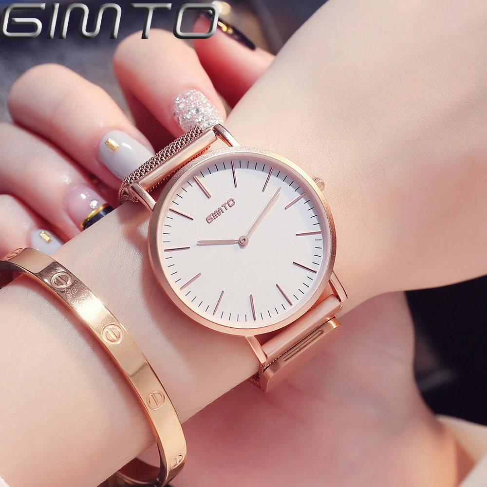 

GIMTO Dress Gold Women Watches Luxury Clock Brand Lovers Laides Bracelet Quartz Watch Waterproof Female Sport relogio feminino