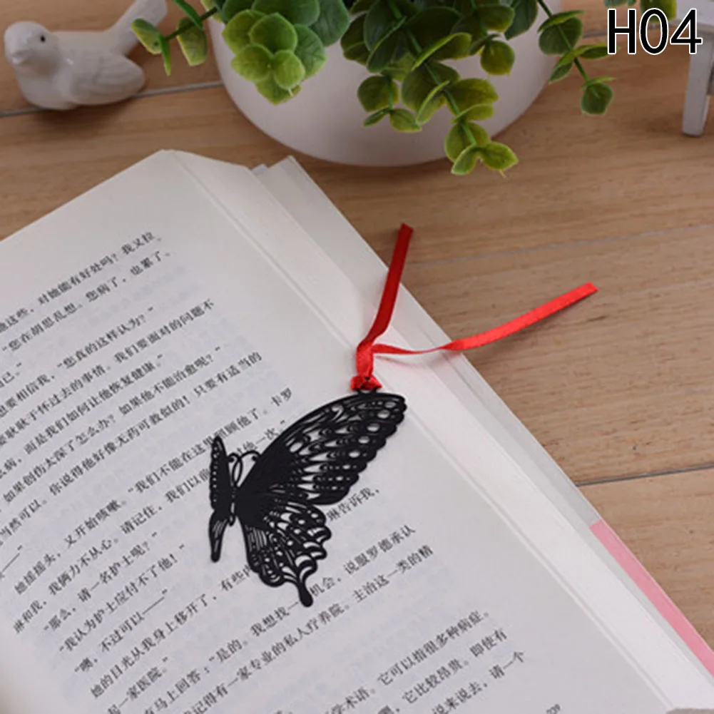 04 DIY винтажная Ретро металлическая Закладка черная птица бабочка цветок лист Закладка подарочная упаковка корейские канцелярские принадлежности - Цвет: 04