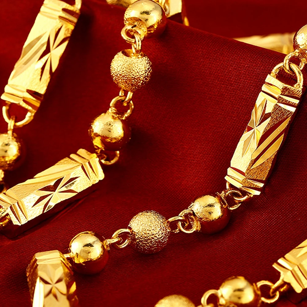 Шестиугольная Призма Твердые бусы ожерелье Желтое золото Заполненные мужские