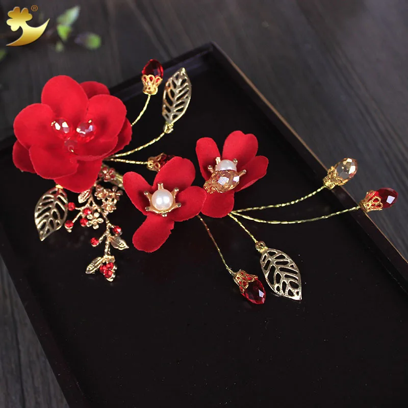 Заколка для волос с красными цветами 1 пара|hair clip jewelry|wedding headdressheaddress accessories |