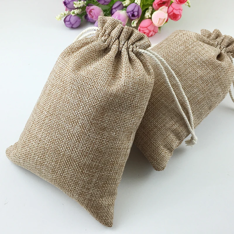 10pcs Vintage Natural Burlap Hessia Gift Candy Bags Wedding Party Favor Pouch Birthday  Supplies Drawstrings Jute Gift Bags