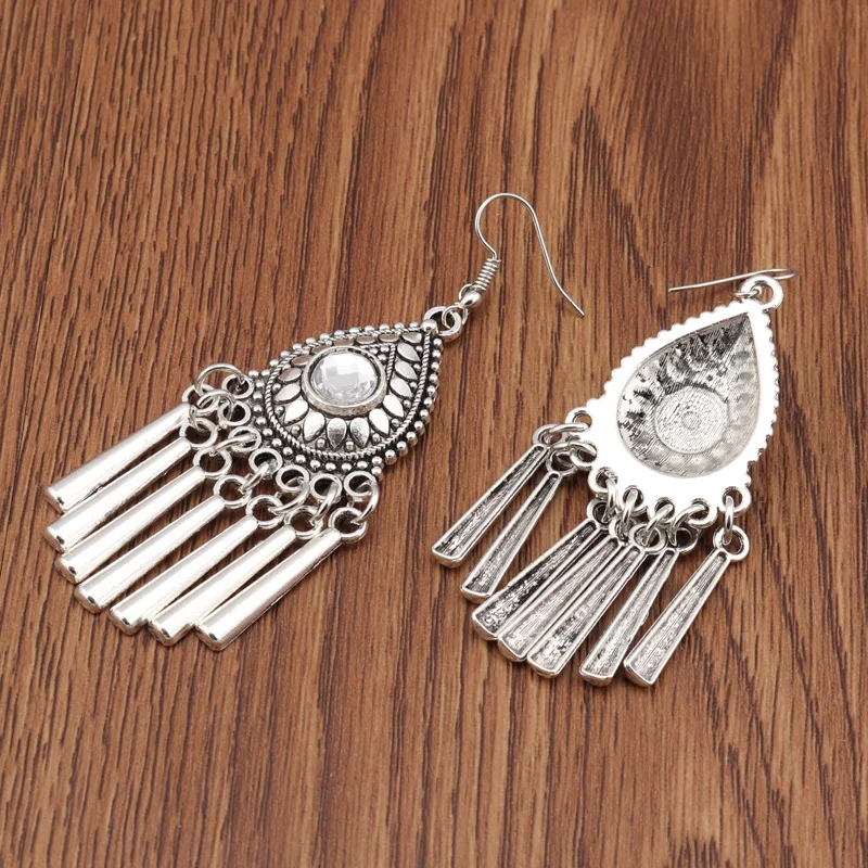 Seblasy New Vintage Tribal Jewelry Long Statement Hollow Crystal Water Droplet Dangle Earrings Stripe Tassel Drop Women | Украшения и