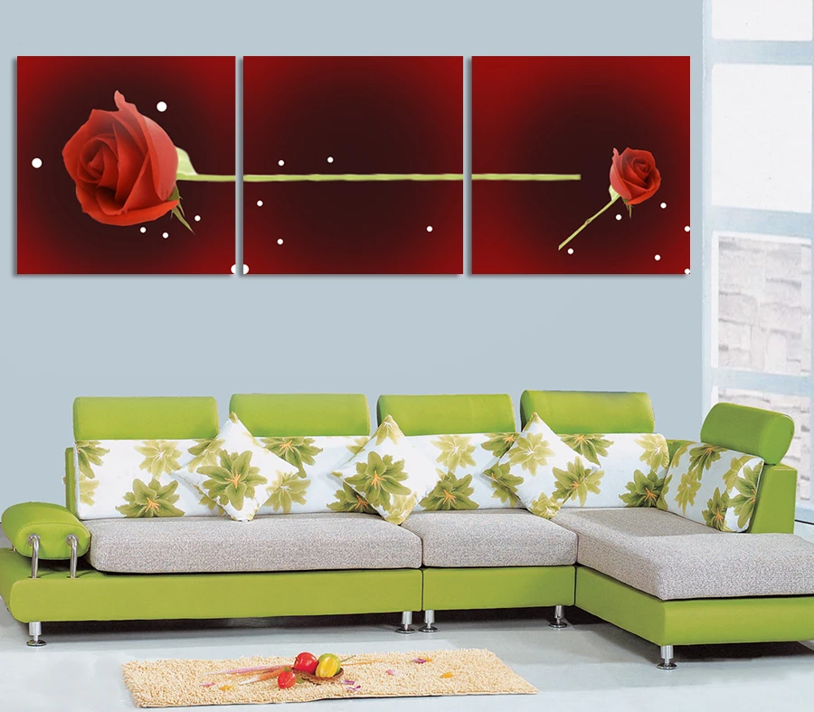 3 Панель Unframed Современная Домашнее Украшение Стены в Искусстве Роза красное