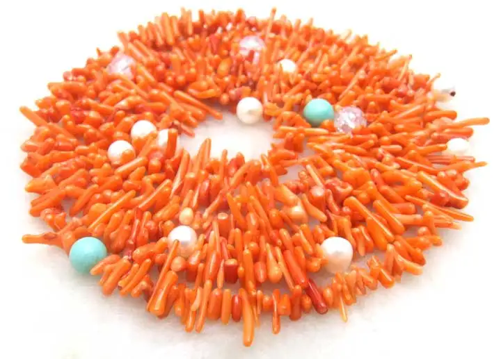 

Qingmos Long 52 inch Pink Branch Natural Coral Women's Necklace & 8 mm White Natural Pearl-nec5185 Wholesale/retail Free ship