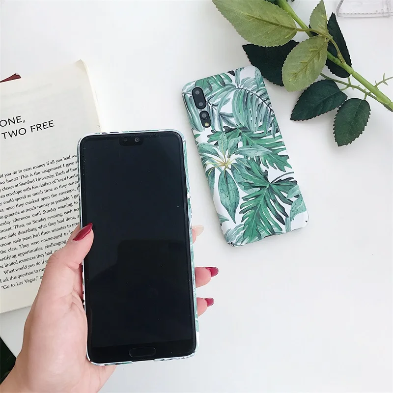 For Xiaomi Note 6 6X 5X 8 SE 3 Cute Cartoon Case Green leaves Hard PC half Cover |