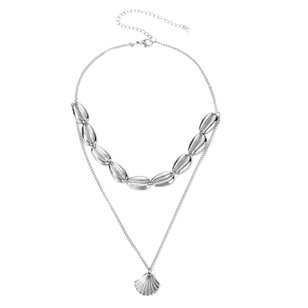 Новая мода золото серебро многослойная оболочка гребешок кулон ожерелья для