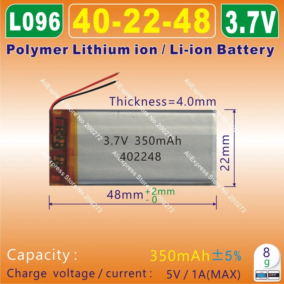 5 шт. [L096] 3 7 V 350mAh [402248] PLIB полимерный литий ионный/литий ионный аккумулятор для
