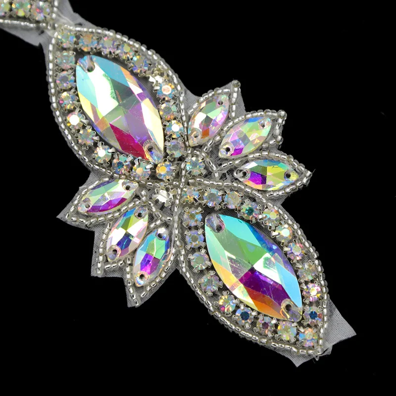 1 ярд Очаровательная Серебряная Смола горный хрусталь аппликация цветок AB