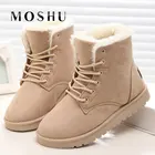 Классические женские зимние ботинки MOSHU, замшевые ботильоны для снежной погоды, Женские теплые меховые плюшевые стельки, высококачественные женские ботинки на шнуровке