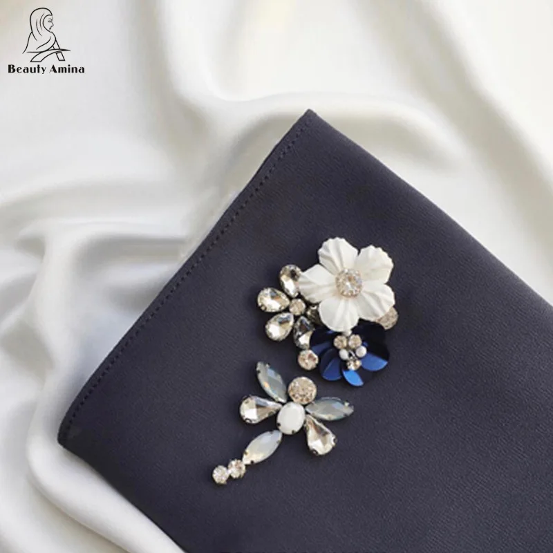 Ручной работы алмаз жоржет шифон Макси хиджаб шарф Мусульманский женский