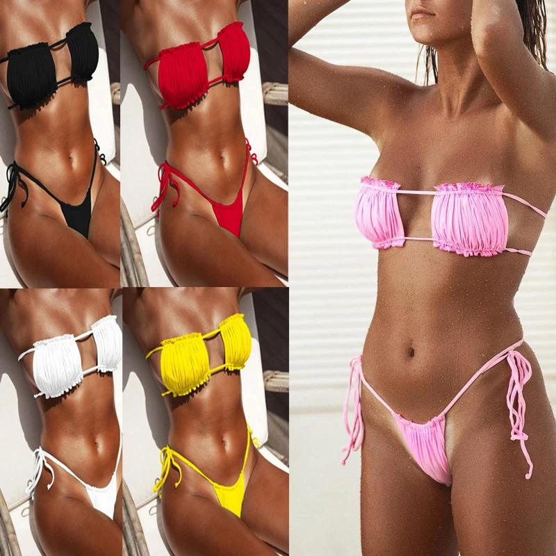 

Женский купальник, мини-бикини пуш-ап, сексуальный купальник бандо, бикини с высокими штанинами, стринги, купальный костюм, пляжные бикини д...