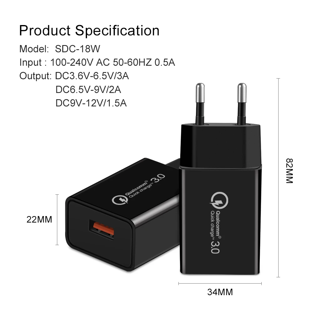 18 Вт USB зарядное устройство EU Wall Quick Charge 3 0 быстрое QC3.0 QC2.0 адаптер для iPhone X 7 Samsung Xiaomi