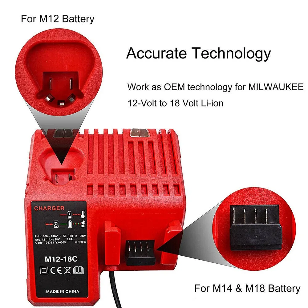 Powstro 12-18 в умное зарядное устройство для Milwaukee M12-18FC 12-18 в литий-ионная мульти напряжение быстрое зарядное устройство Великобритания вилка ABS черная зарядка