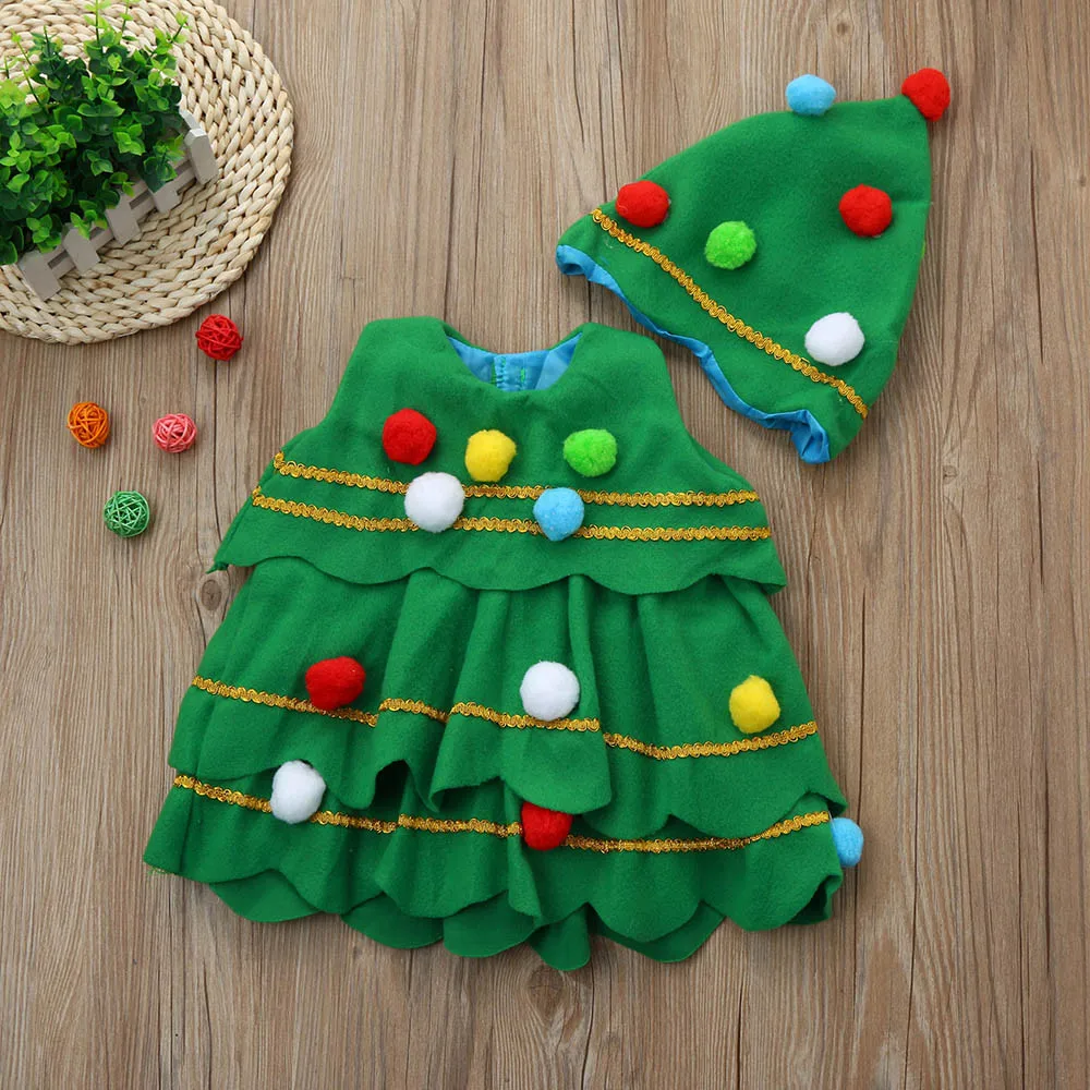 baby girl boys clothes Children Winter Xmas Clothing Set Toddler Kids Christmas Tree Costume Dress Tops Party Vest+Hat Outfits | Детская
