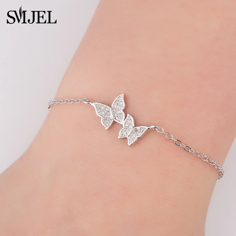 Smjel новый браслет с несколькими кристаллами циркония и бабочкой|charm bracelet|charm bracelets