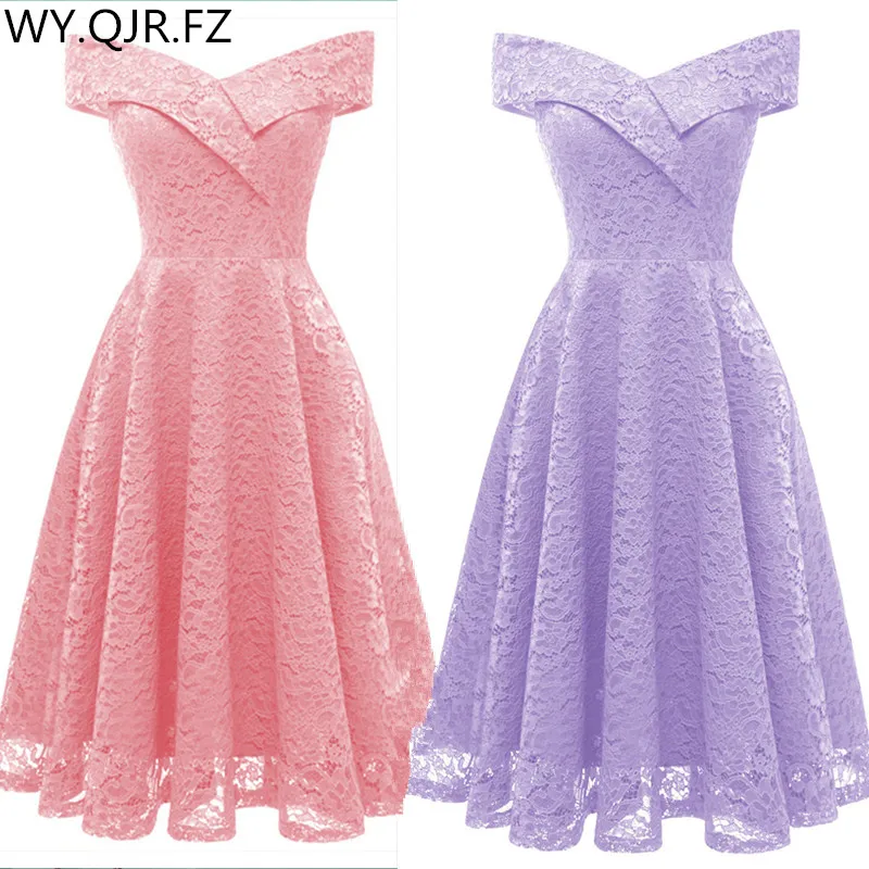 HYFZ9972F# вырез лодочкой розовое короткое Кружевное платье подружки невесты свадебное праздничное платье выпускного вечера дешево оптом свадебное для невесты торжественное платье для девочки