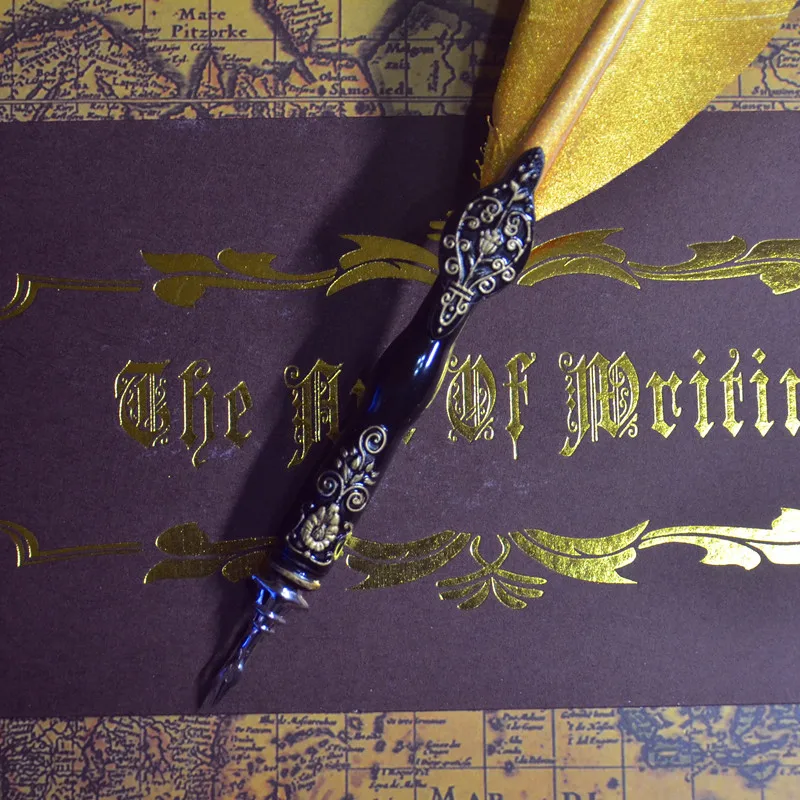 Роскошная ручка золотого цвета в ретро-стиле с резьбой перьевой карандаш