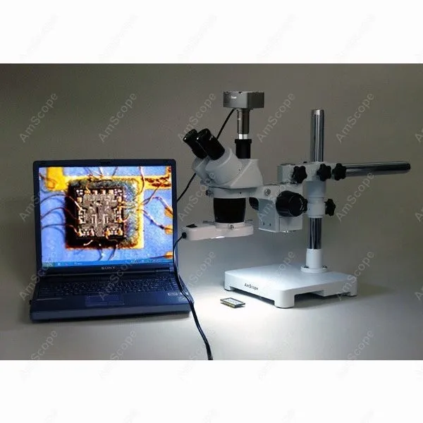 Стерео бум микроскоп AmScope поставляет 20X & 40X стерео + флуоресцентный свет 1.3MP