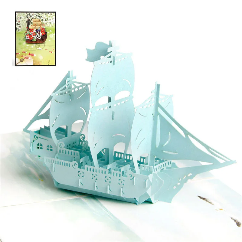 3D лазерная резка цветной Чехол ручной работы небесно голубой корабль бумажные