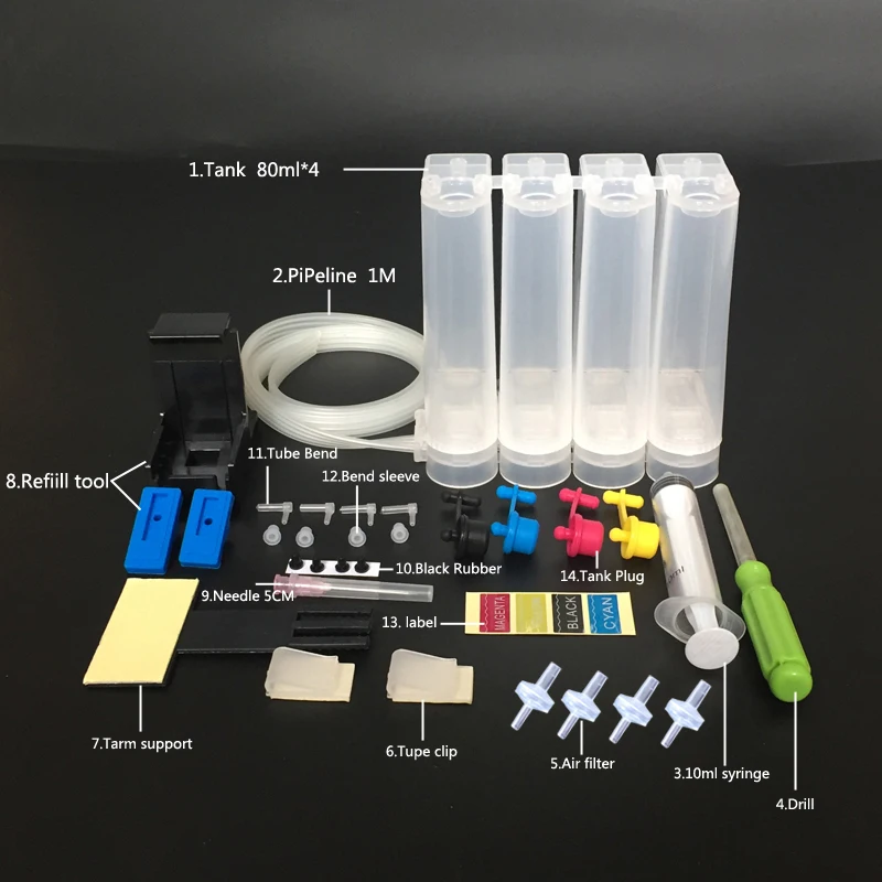 

4 Color Ciss Ink Kits Continuous Ink Supply System for hp 27 28 21 22 56 57 60 61 122 240 241 PG240 PGI540 Inkjet Printer