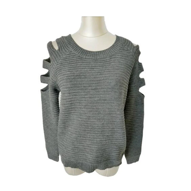 Solid Color White Women Sweater Off Shoulder Open Female Knitted O-neck Pullover Womens Casual | Женская одежда