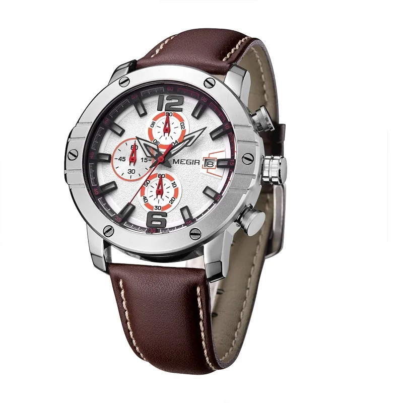 MEGIR Men Watch Relogio Masculino Top Brand Luxury Leather Military Clock Quartz Watches Relojes Hombre 2046 2048 HOT | Наручные часы