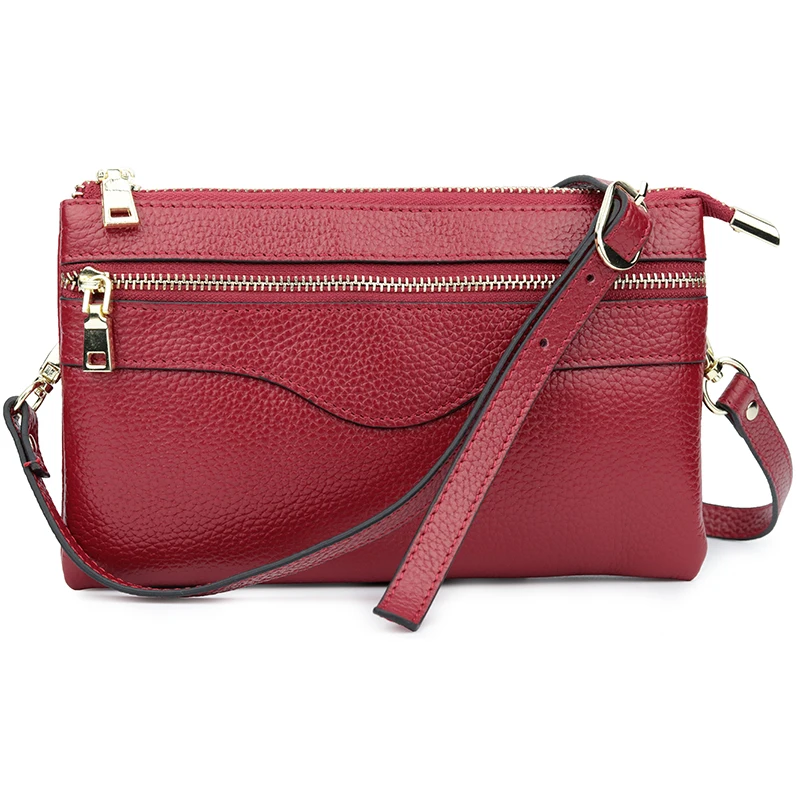 day clutches bags for lady genuine leather casual fashion elegant vintage shoulder woman red solid color messenger | Багаж и сумки