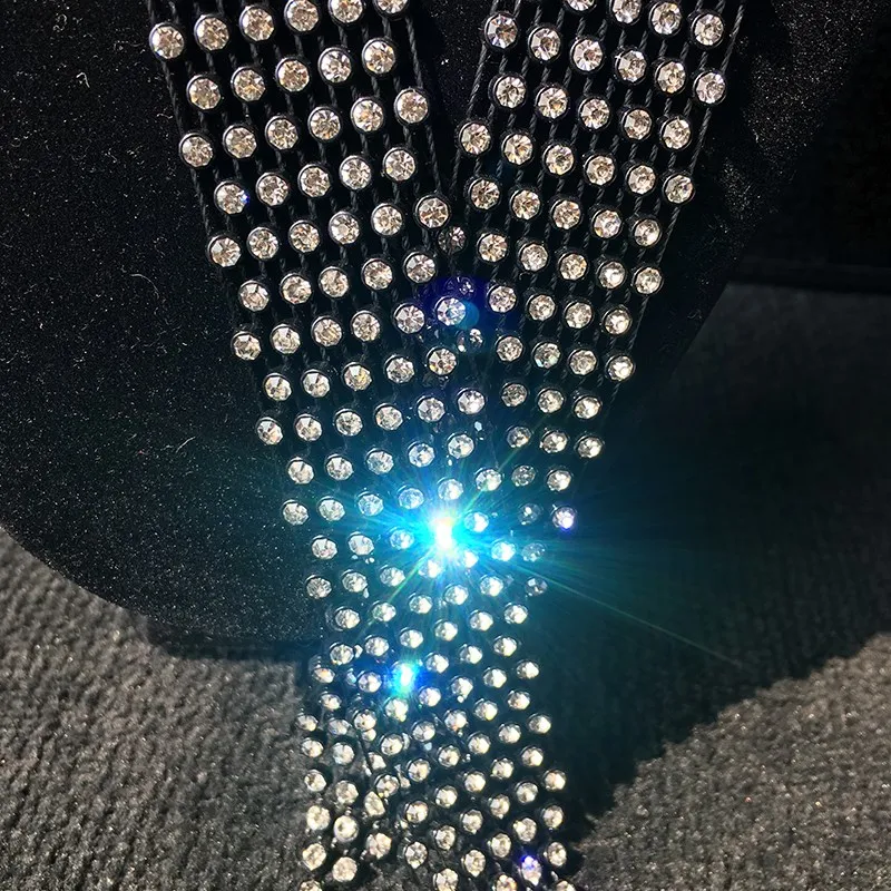 Для женщин певица Bling блестящие шеи галстук с С кристалалми и стразами съемный