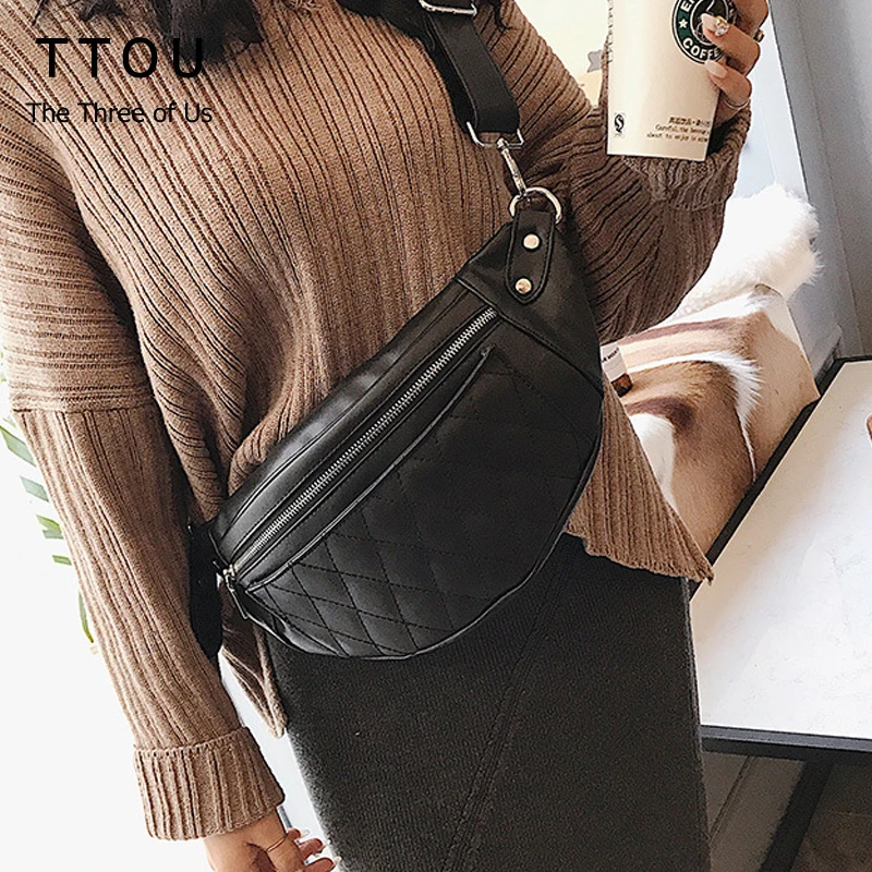 TTOU классические трендовые сумки на пояс из искусственной кожи, однотонные модные женские сумки на плечо, черная дизайнерская сумка, простые повседневные сумки на ремне