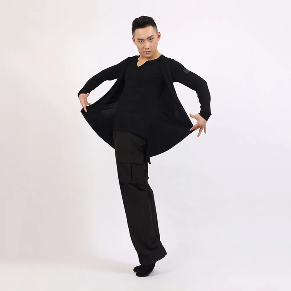Популярные Рубашки для латинских танцев мужчин черная верхняя одежда из модала