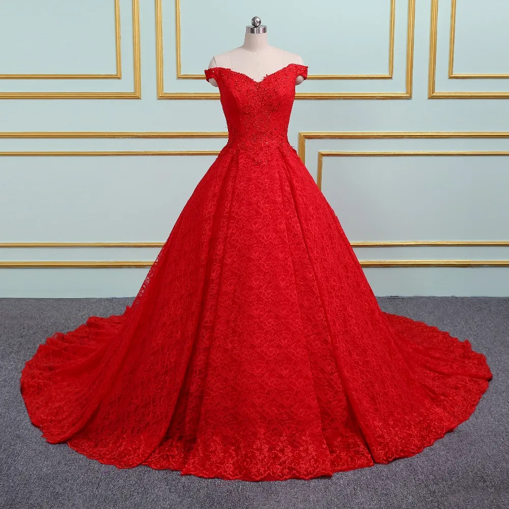 Vestidos De Novias с открытыми плечами красное кружевное платье аппликацией милое