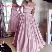 new fashion sweetheart off the shoulder waist beaded custo made pink satin a line elegant evening prom gown