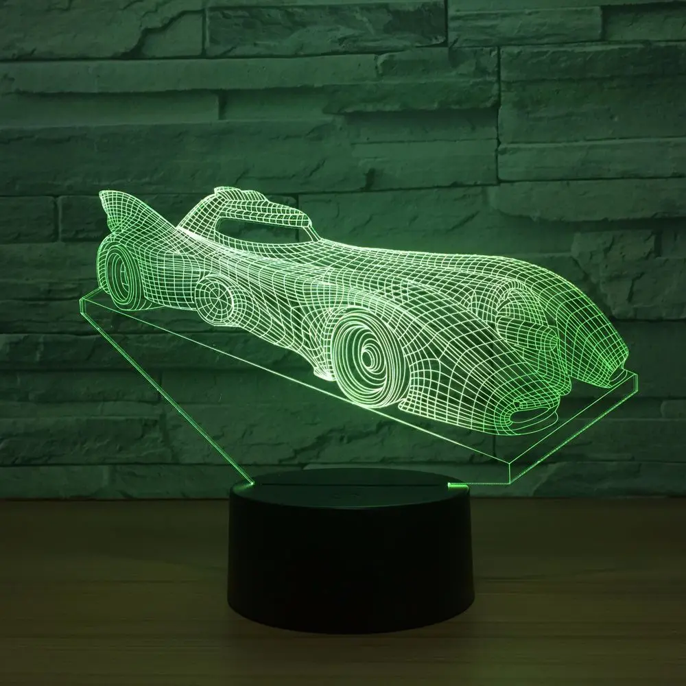 3D светодиодный Иллюзия гоночный автомобиль модель ночника USB 7 цветов Настольная