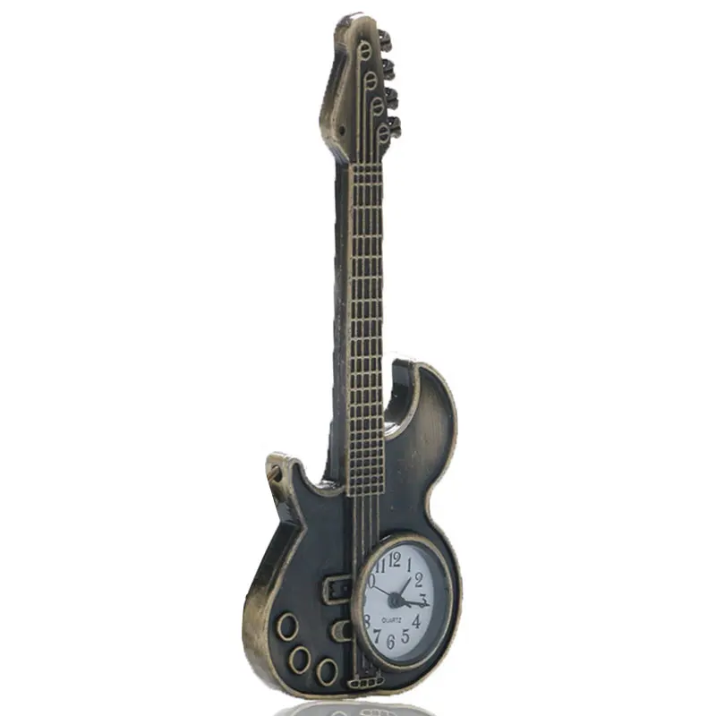 

Steampunk Antique Bronze Guitar Shape Quartz Pocket Watch Necklace Pendant Girls Women Gift P130