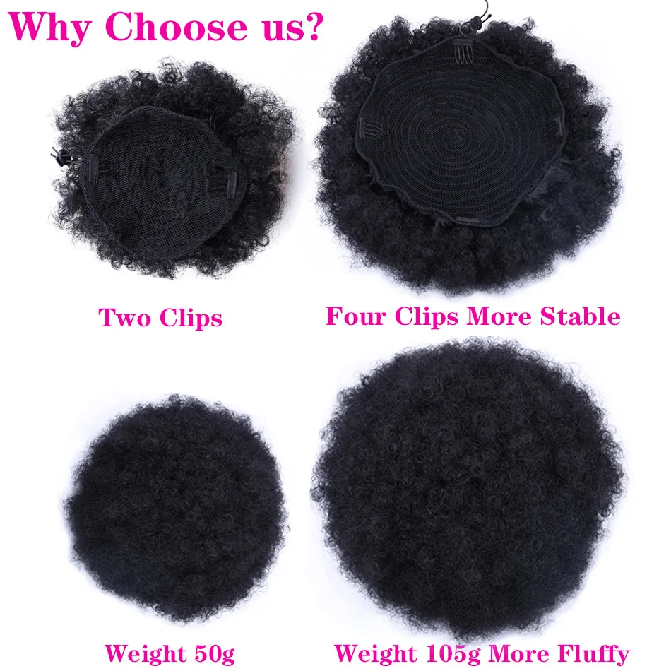 10inch Afro Puff Synthetic Hair Bun Chignon Hairpiece For Women Drawstring Ponytail Kinky Curly Updo Clip Hair Extensions