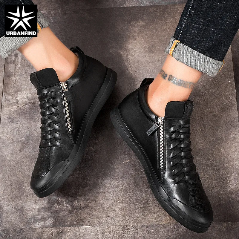 URBANFIND/Мужские Черные Кожаные сникерсы с хлопковой подкладкой и застежкой-молнией