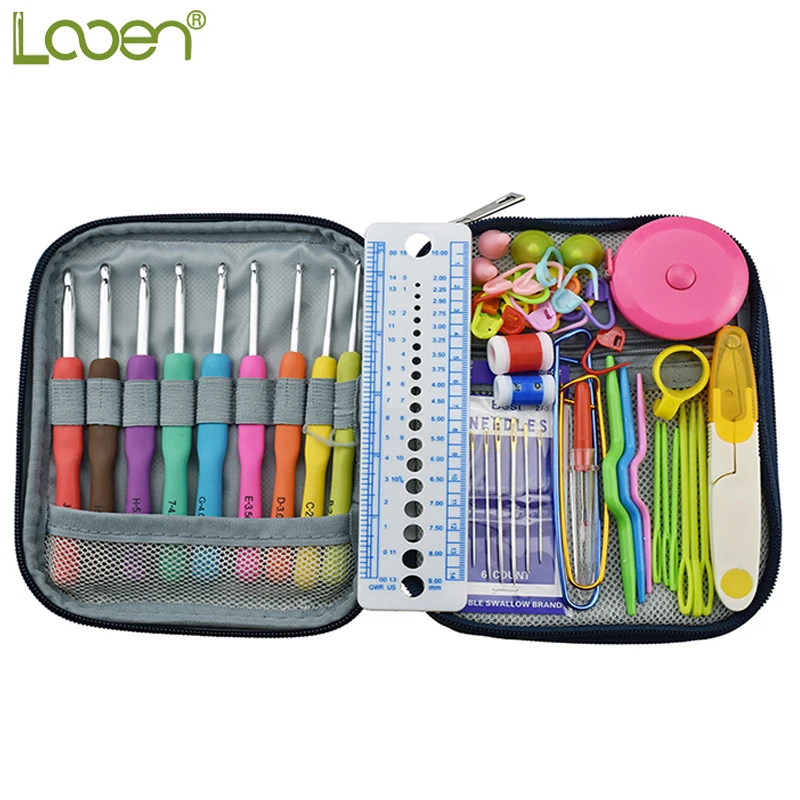 Looen 9 шт. вязальные спицы иглы ножницы Пряжа Вязание Набор иголок с голубой сумкой