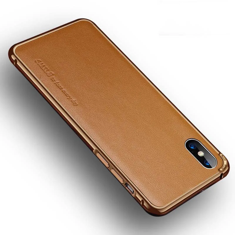 Binbo For iPhone XS Max Case Cover Luxury Genuine Leather+Aluminum Metal Frame XR X | Мобильные телефоны и аксессуары