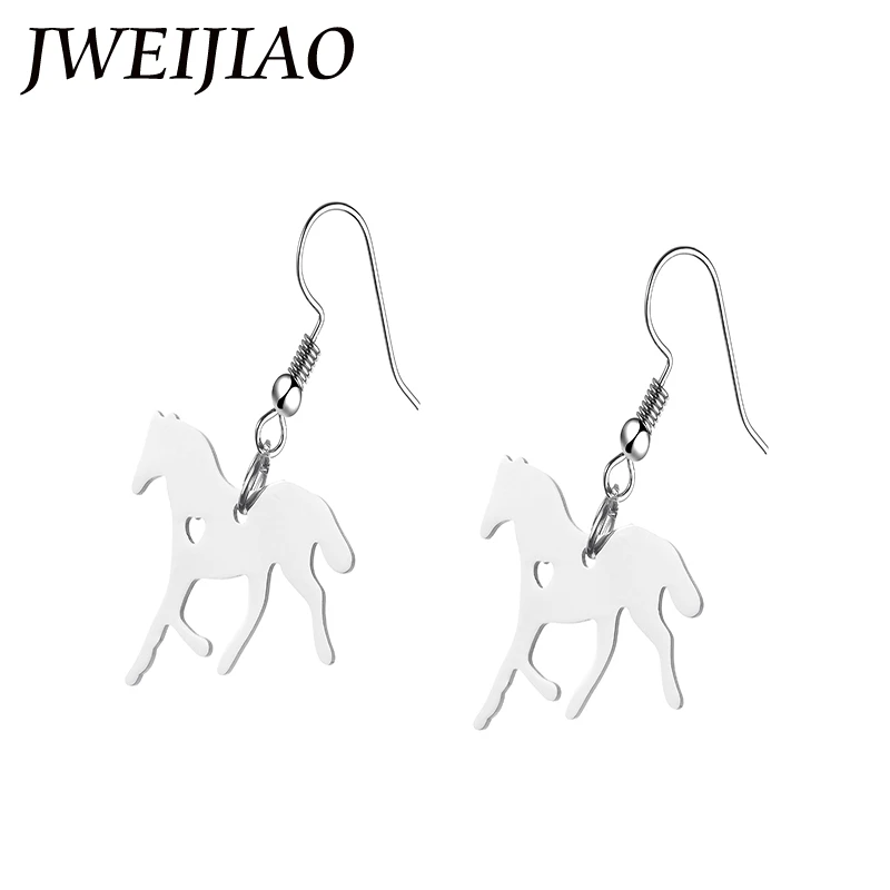 JWEIJIAO, простые Стильные цветные серьги-подвески в виде лошади, подвески в виде животных из нержавеющей стали, очаровательные Висячие серьги, женская бижутерия SKU10