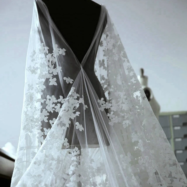 

110*50cm Embroidery Lace Fabric for wedding dress Embroidered applique party dresses fabrics DIY curtain bridal tulle Lace