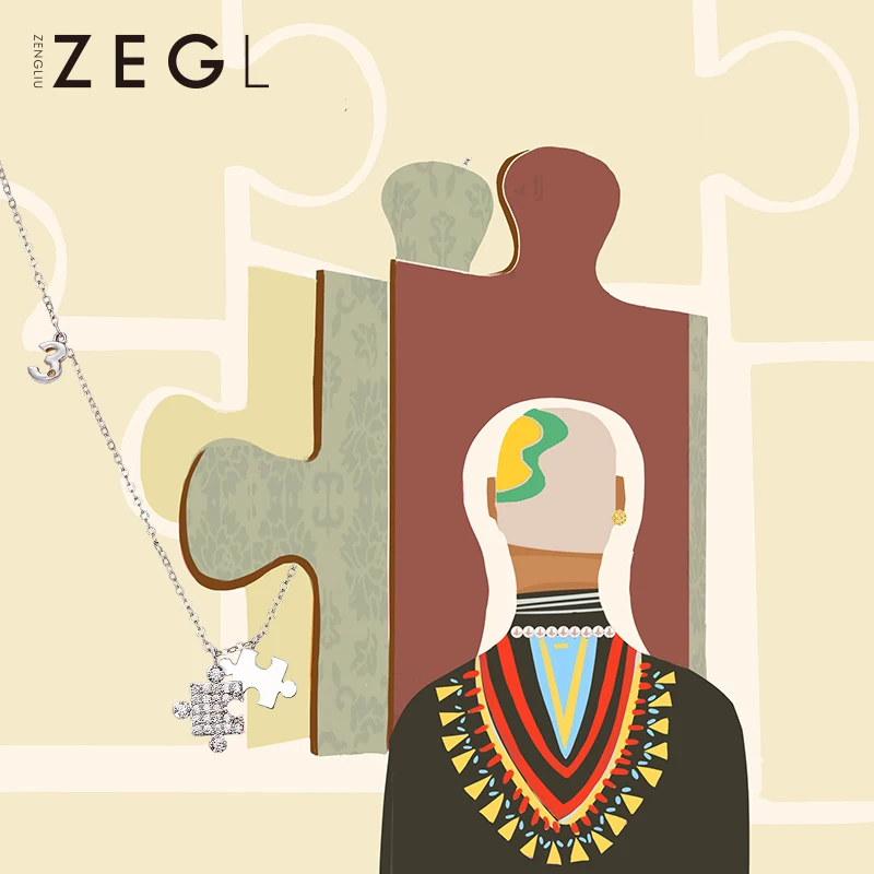 ZEGL designer girlfriends jigsaw necklace women small fresh clavicle chain simple personality sister choker | Украшения и
