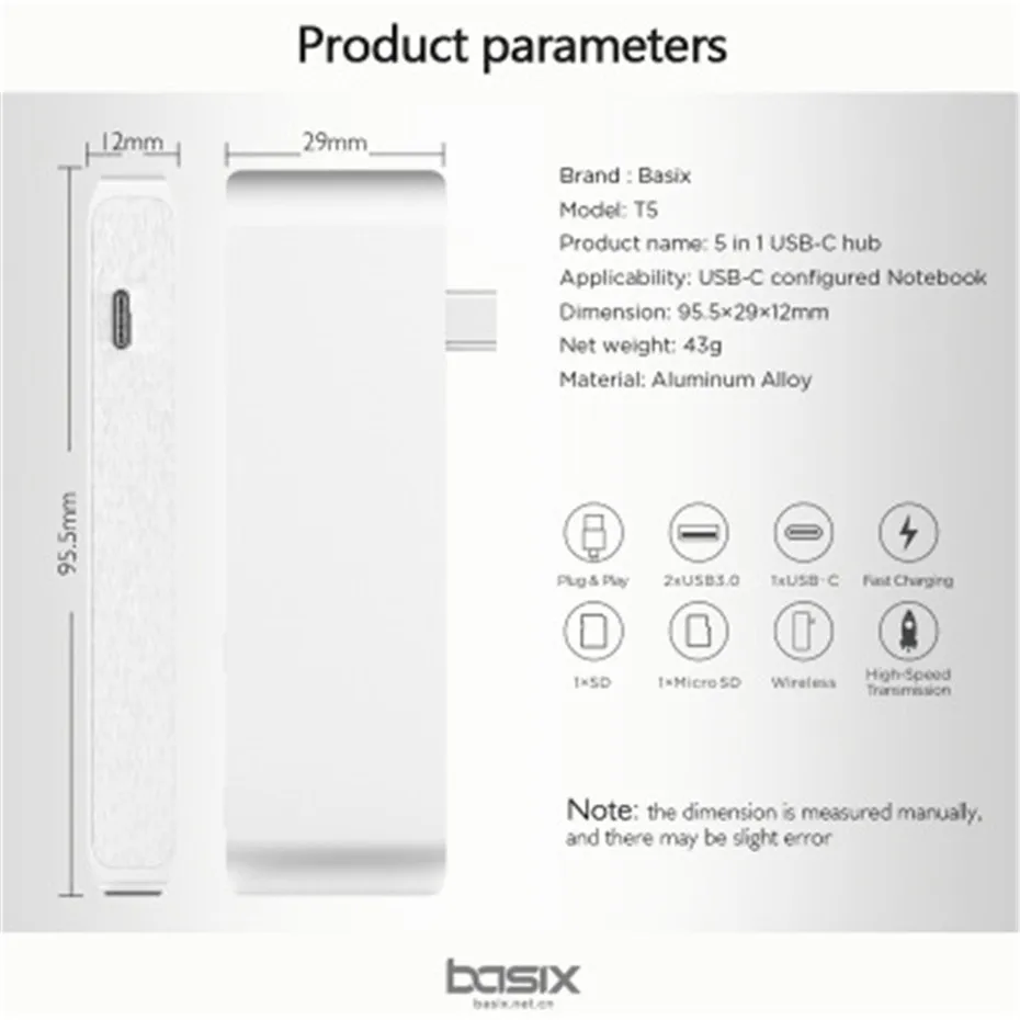 Basix USB C концентратора 5In1 USB 3,1 PD зарядки Порты и разъёмы высокое Скорость USB 3,0 разветвитель SD/TF Card Reader для Macbook Pro Тип C концентратора